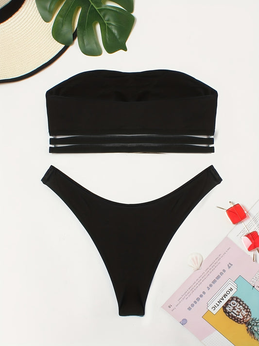 Women's Bikini Set - Sexy Strapless Solid-color Swimsuit Set For Beach Style.