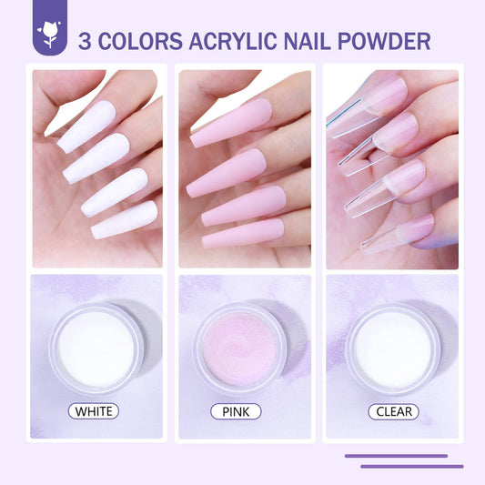 Professional 24 Color Glitter Acrylic Nail Powder And Liquid Monomer Set