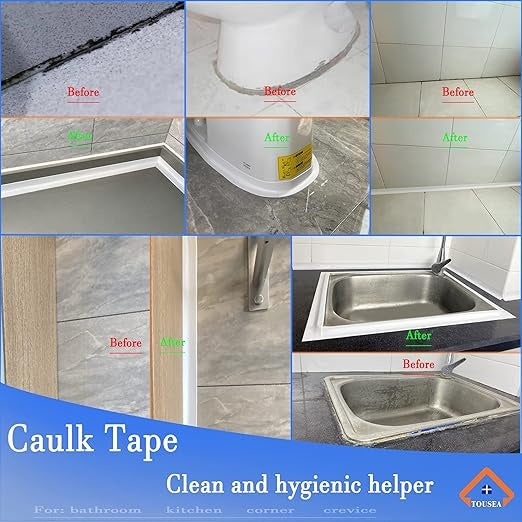 Bath & Kitchen Caulk Tape Sealant Strip, PVC Self-Adhesive Tub & Wall Sealing Tape, Shower Tile Sealer -2PCS-Selling On Temu Is Prohibited