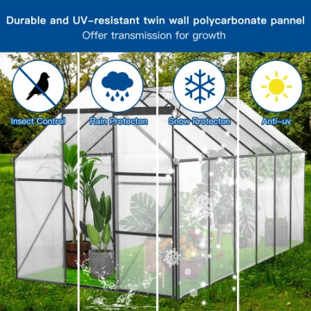 6x12 FT Polycarbonate Greenhouse Raised Base And Anchor Aluminum Heavy Duty Walk-in Greenhouses For Outdoor Backyard In All Season,Black