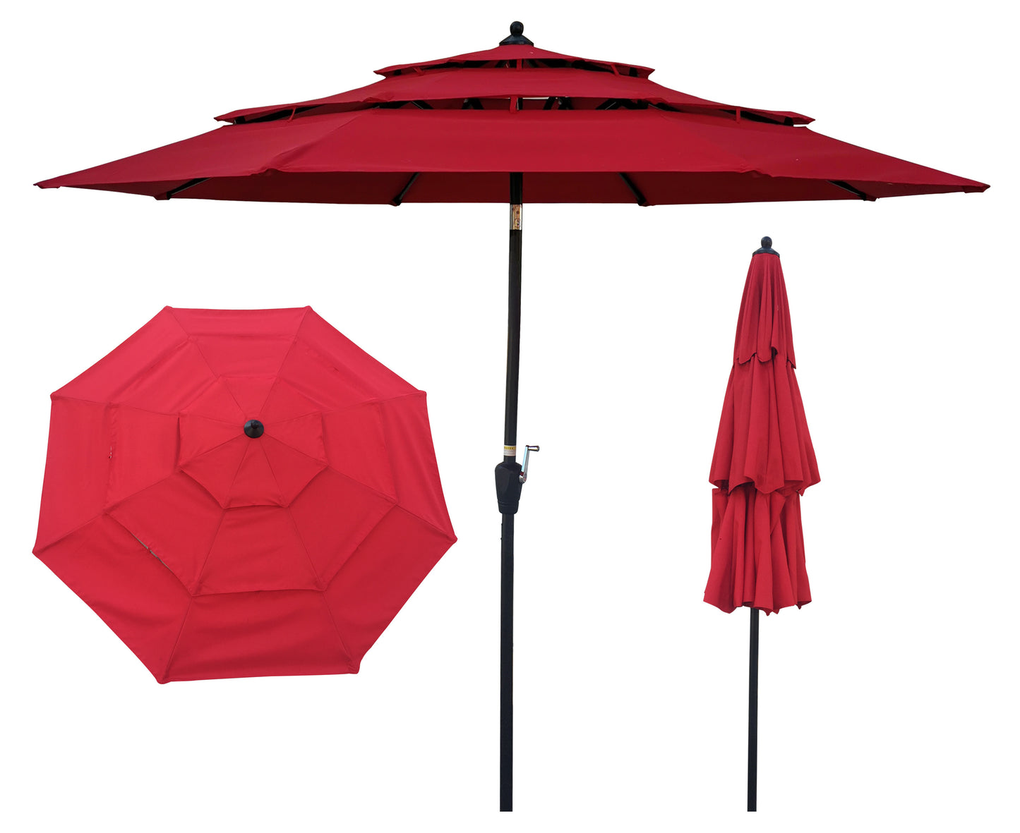 9Ft 3 Tiers Outdoor Patio Umbrella with Crank and tilt and Wind Vents for Garden Deck Backyard Pool Shade Outside Deck Swimming Pool