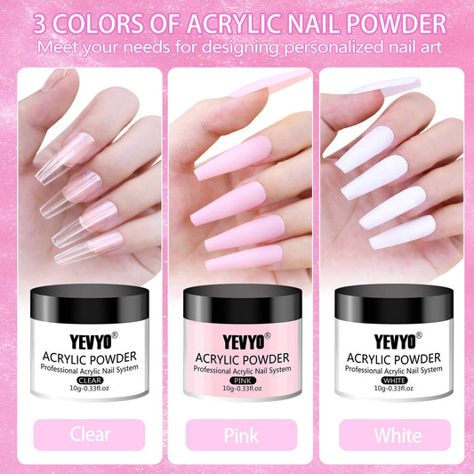 Acrylic Nail Kit, 24 Colors Glitter Acrylic Powder And Liquid Monomer Set