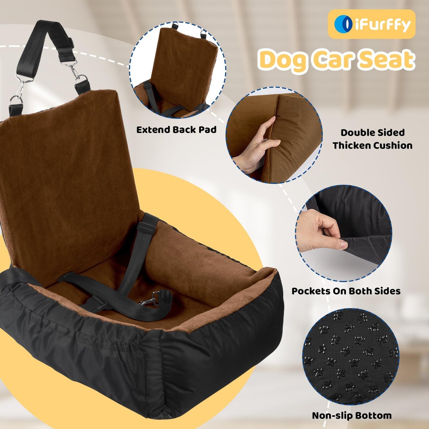 Pet Car Seat Brown Single Seat