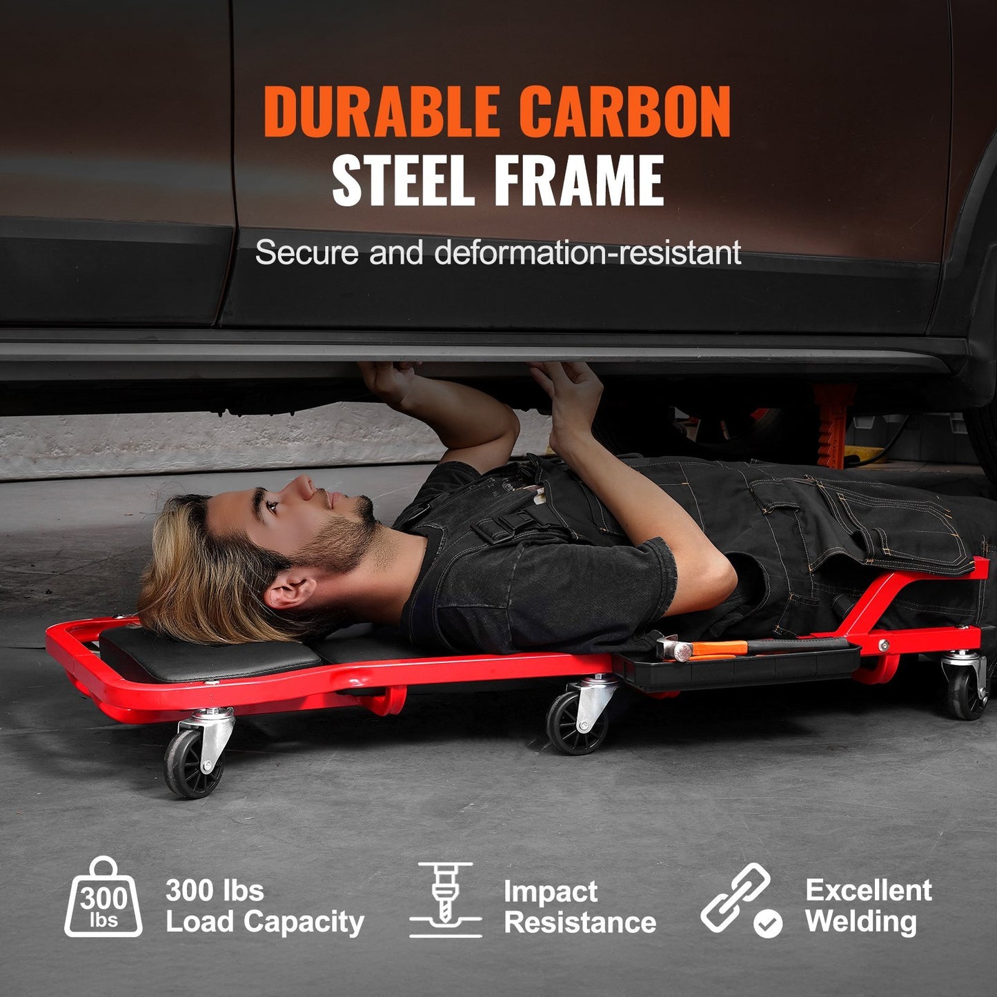 44 In Mechanic Garage Creeper 300 Lbs Capacity Automotive Rolling Creeper