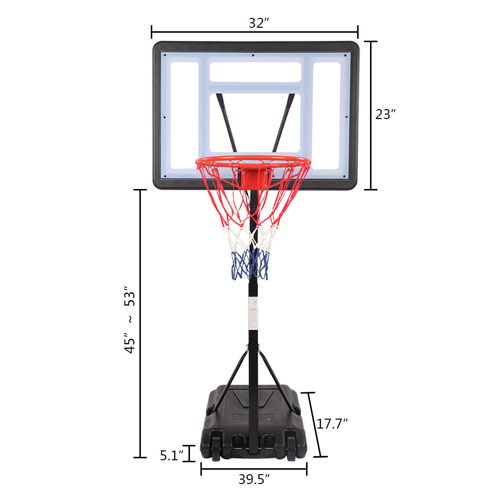 PVC Transparent Board Basket Frame Adjustable 115-135cm Basketball Stand