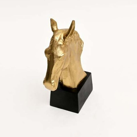 Graceful Gold Polished Aluminum Horse Sculpture On Black Base 10x6x10.75inch Table Decor Animal Figurine