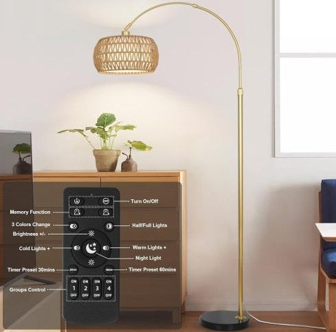 Simian Rattan Standing Lamp, 3 Color Temperature Adjustable Unavailable Platforms- Welfel