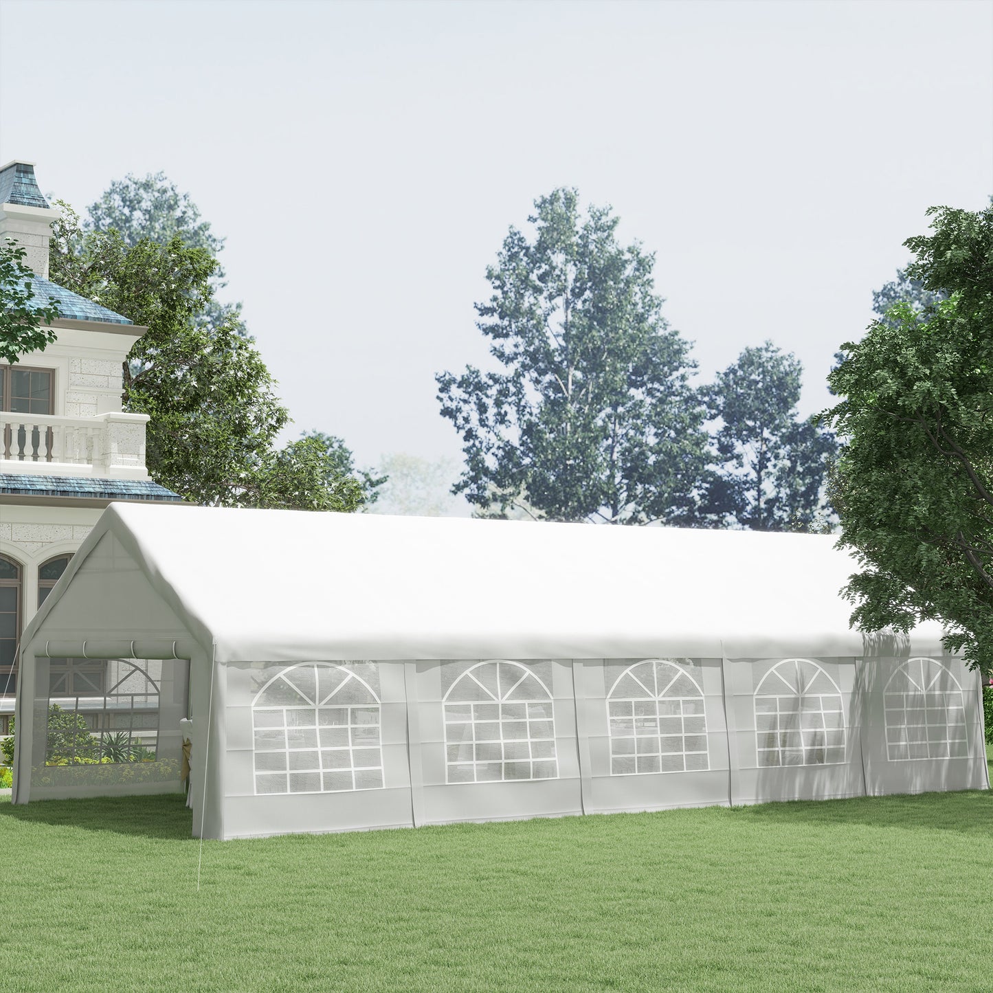 32x16 Outdoor Canopy Tent, Heavy Duty Carport With Cathedral Window, Removable Sidewalls, White, For Party, Wedding Tent