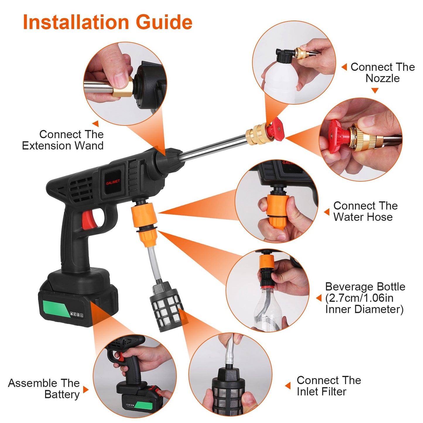 Cordless Pressure Washer Portable Electric Power Washer High Pressure Water Sprayer 363PSI Car Washer Cleaner With 12000mAh 48V Rechargeable Battery And Charger 2 Nozzles