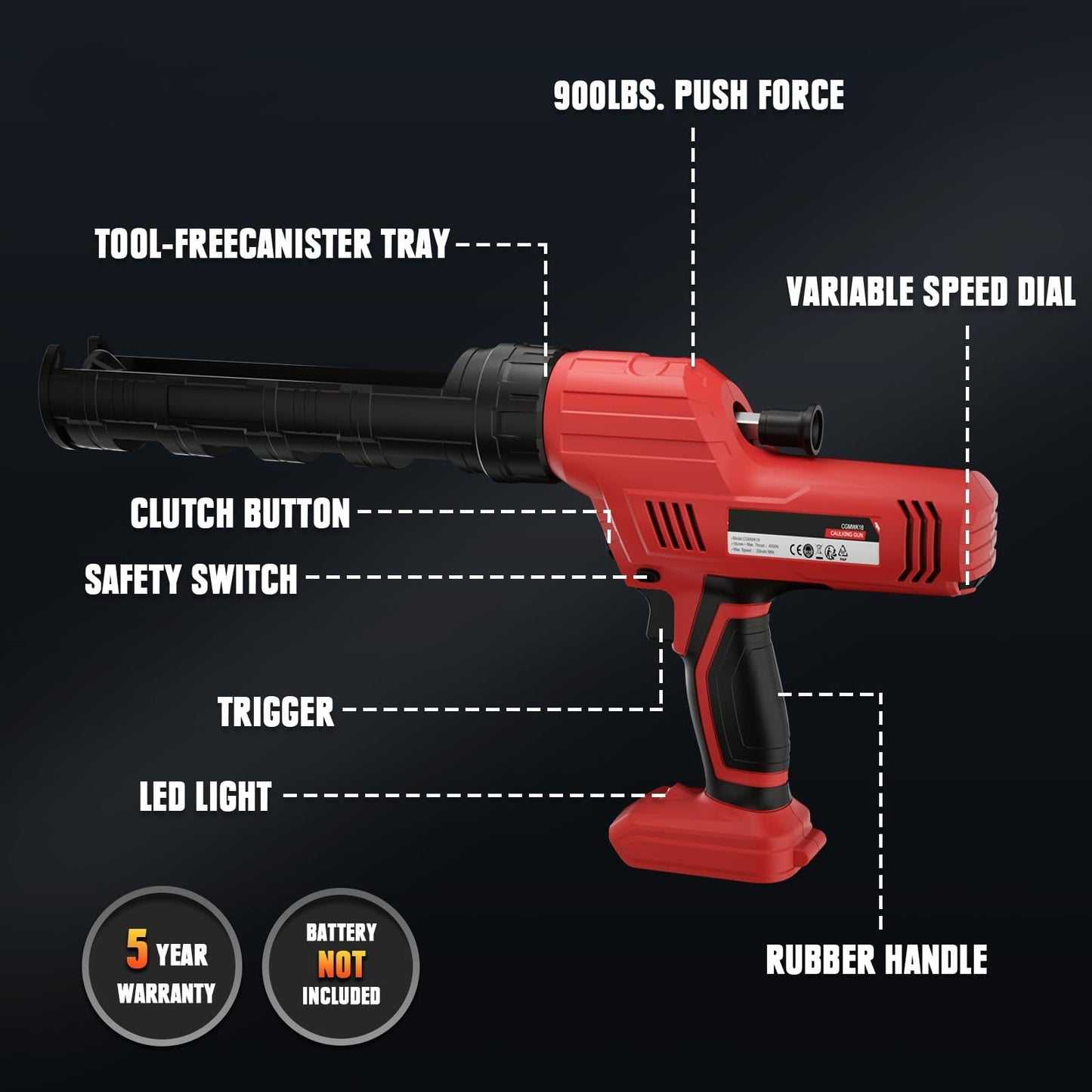 Cordless Loading Gun 10 Oz, Compatible With Milwaukee 18V Batteries, Electric Loading & Gluing Gun, 5 Speeds, Dripproof, Auto-Retract, LED Light For Filling, Sealed - Tool Only