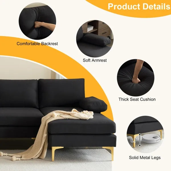 280x130x85 U-Shaped 4-Seat Linen Seat Frame Wooden Frame Back Iron Frame