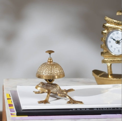 Decorative Gold-Plated Brass Desk Bell In Frog Design-6