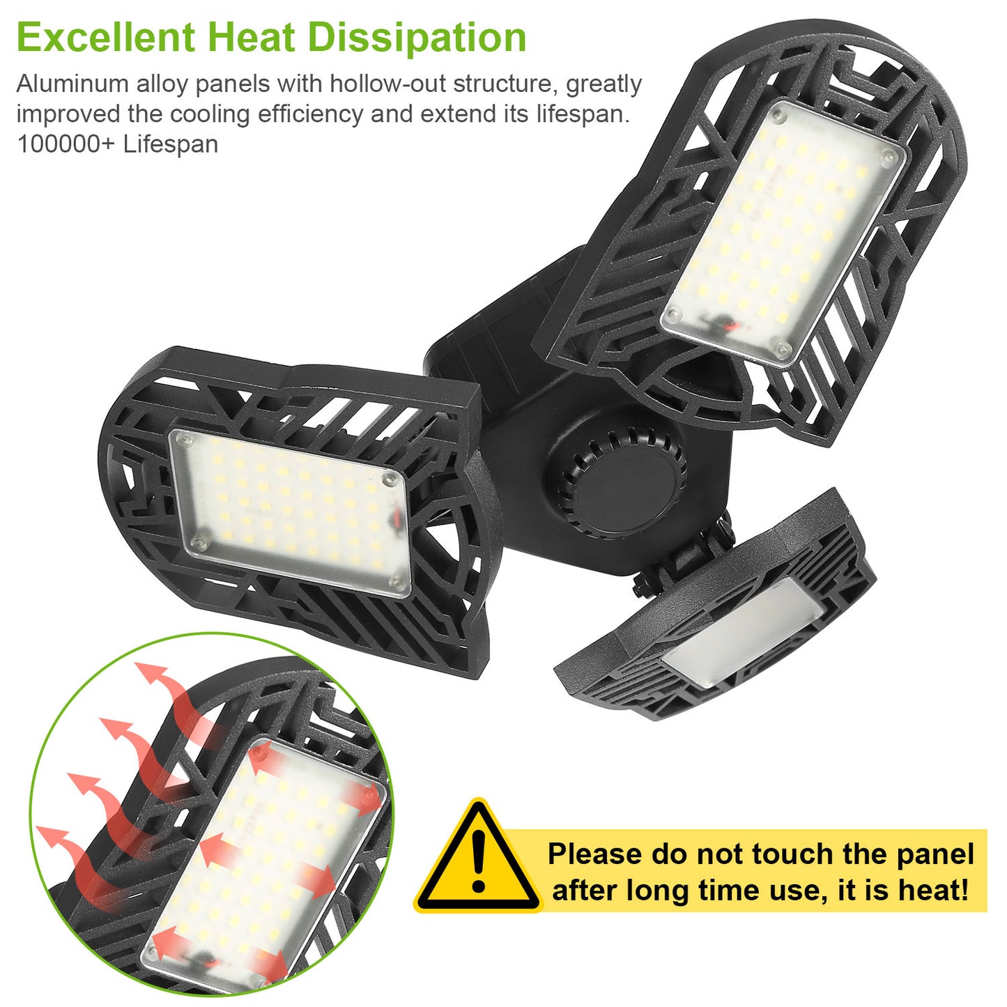 LED Garage Light E26 E27 80W 7000LM 6500K Garage Ceiling Light Deformable Workshop Lamp Die Cast Aluminum LED Ceiling Light Bulbs With 3 Adjustable Panels For Barn Shop Warehouse Workshop C
