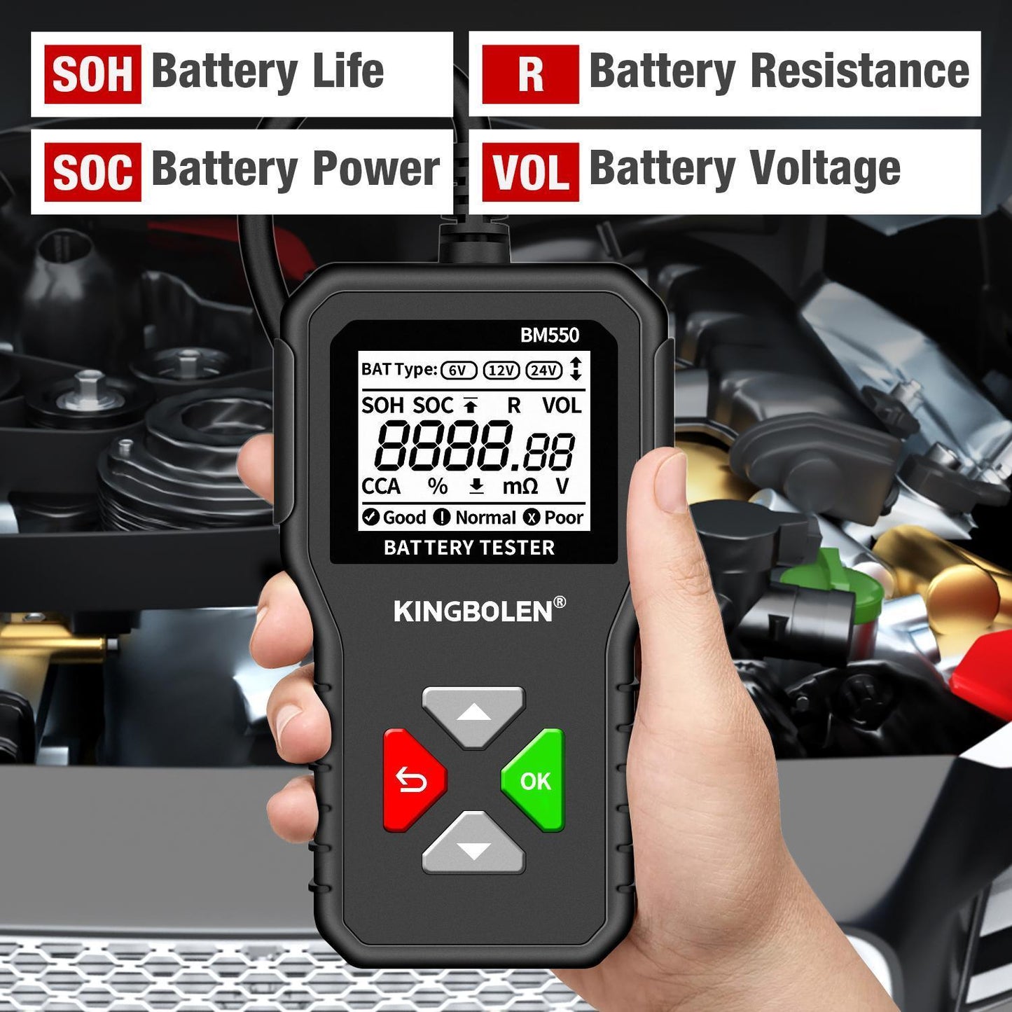 Jinbolun BM550 Car Battery Tester 6V 12V 24V Voltage Tester Battery Analyzer Diagnostic Instrument For All Cars