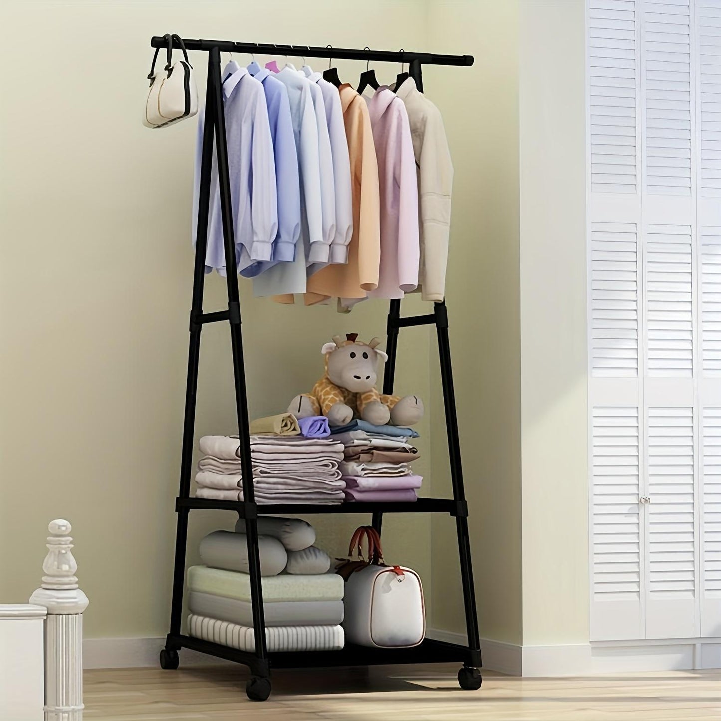 Multifunctional Metal Clothes Drying Rack With Edge, Home Kitchen Wardrobe Independent Triangle Movable Multi-layer Storage Rack