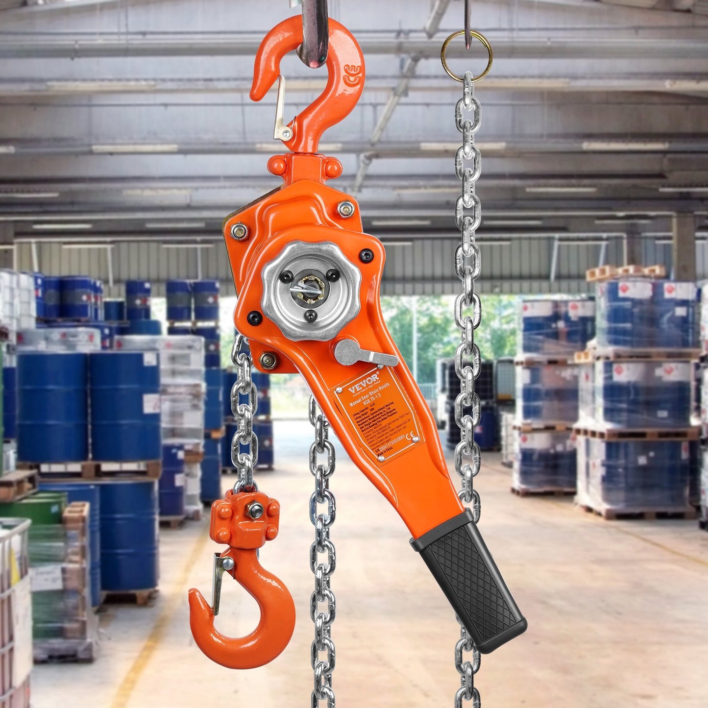 Manual Lever Chain Hoist, 1650 Lbs Capacity 10 FT Come Along, G80 Galvanized Carbon Steel With Weston Double-Pawl Brake, Auto Chain Leading Rotation Hook, For Garage Factory Dock
