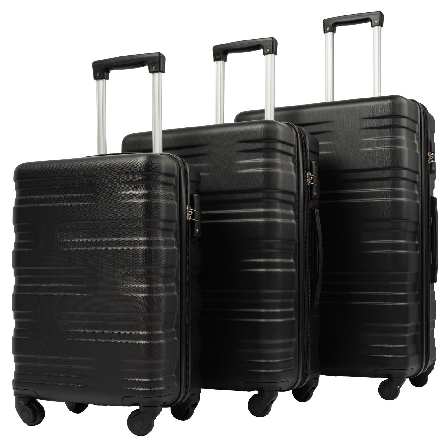 Hardshell Luggage Sets 3 Pcs Spinner Suitcase with TSA Lock Lightweight 20''24''28'' Black + ABS