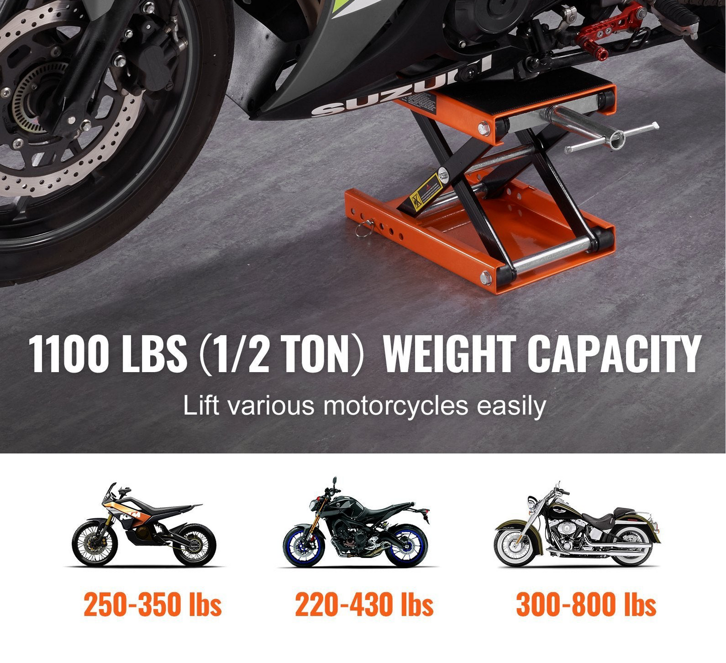 Motorcycle Lift, 1100 LBS Motorcycle Scissor Lift Jack With Wide Deck & Safety Pin, Center Hoist Crank Stand, Steel Scissor Jack For Street Bikes, Cruiser Bikes, Touring Motorcycles
