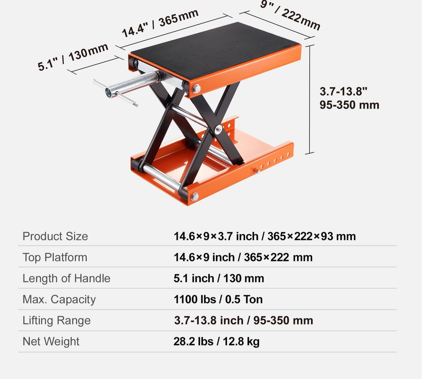 Motorcycle Lift, 1100 LBS Motorcycle Scissor Lift Jack With Wide Deck & Safety Pin, Center Hoist Crank Stand, Steel Scissor Jack For Street Bikes, Cruiser Bikes, Touring Motorcycles