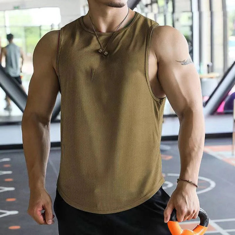 2024 new Men Tank Tops Sleeveless Shirt Polyester Mesh Material Quick Dry Breathable Men Workout Fitness Basketball Top Tee