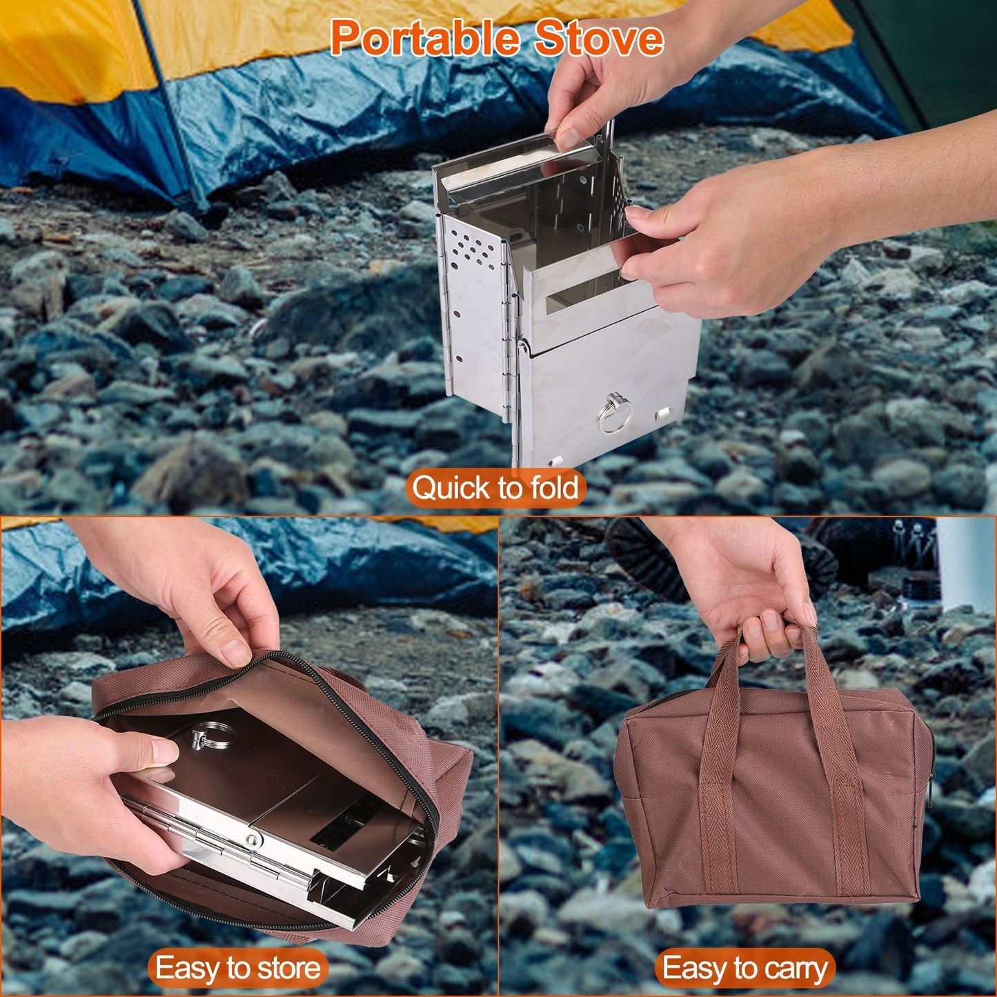1Pc Portable Backpacking Stove For Camping Hiking Picnic BBQ Outdoor Cooker Folding Travel Charcoal Stove With Handle Carry Bag 2 Bolts