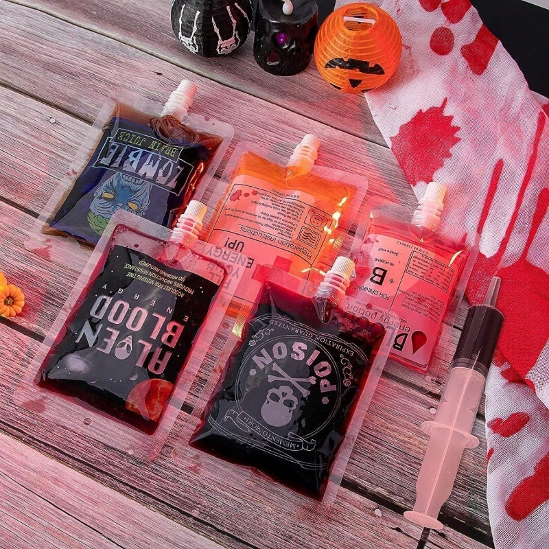 21-pack Halloween Blood Drink Bags, Reusable Blood Cup Containers With Funnels, Reusable Drink Containers For 'blood' Drinks At Themed Parties