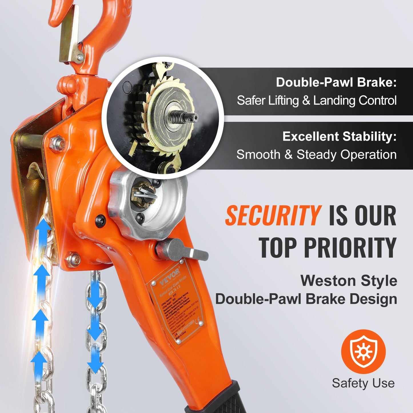 Manual Lever Chain Hoist, 1650 Lbs Capacity 10 FT Come Along, G80 Galvanized Carbon Steel With Weston Double-Pawl Brake, Auto Chain Leading Rotation Hook, For Garage Factory Dock