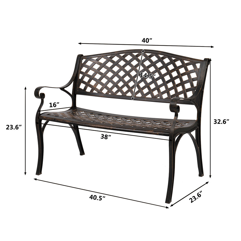 40.5-inch Outdoor Cast Aluminum Bench With Mesh Belt