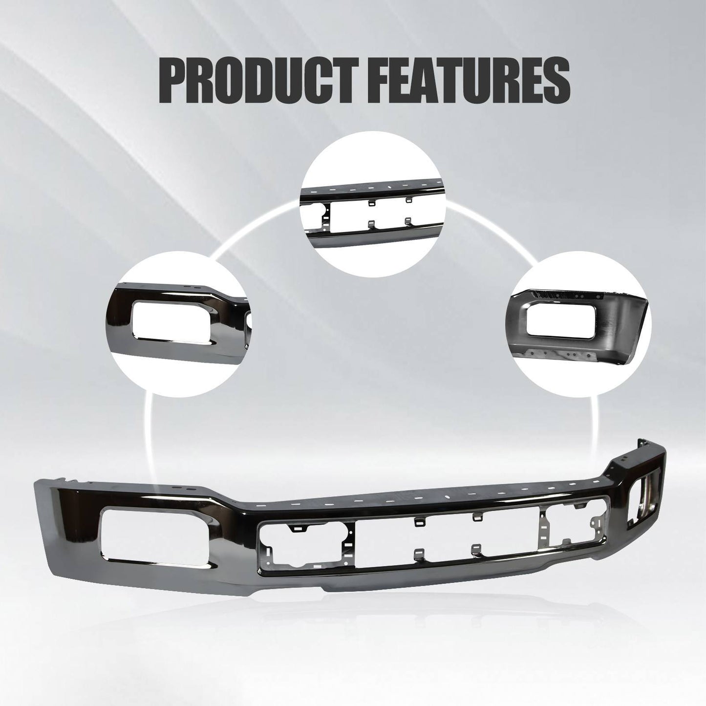 Premium Chrome Front Bumper For 2018-2020 Ford F-150 W Fog Light Holes