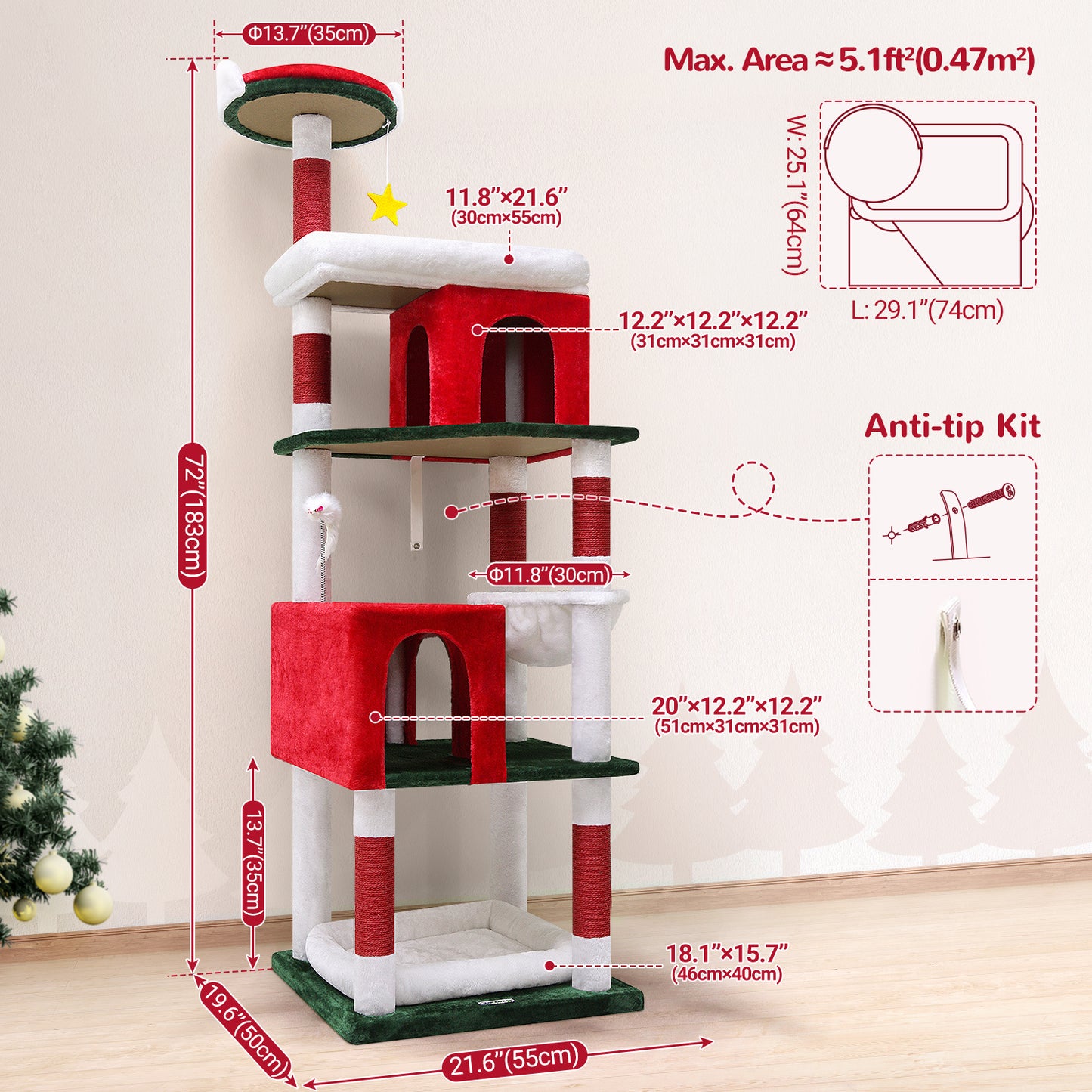 72 Inch Christmas Cat Climbing Rack