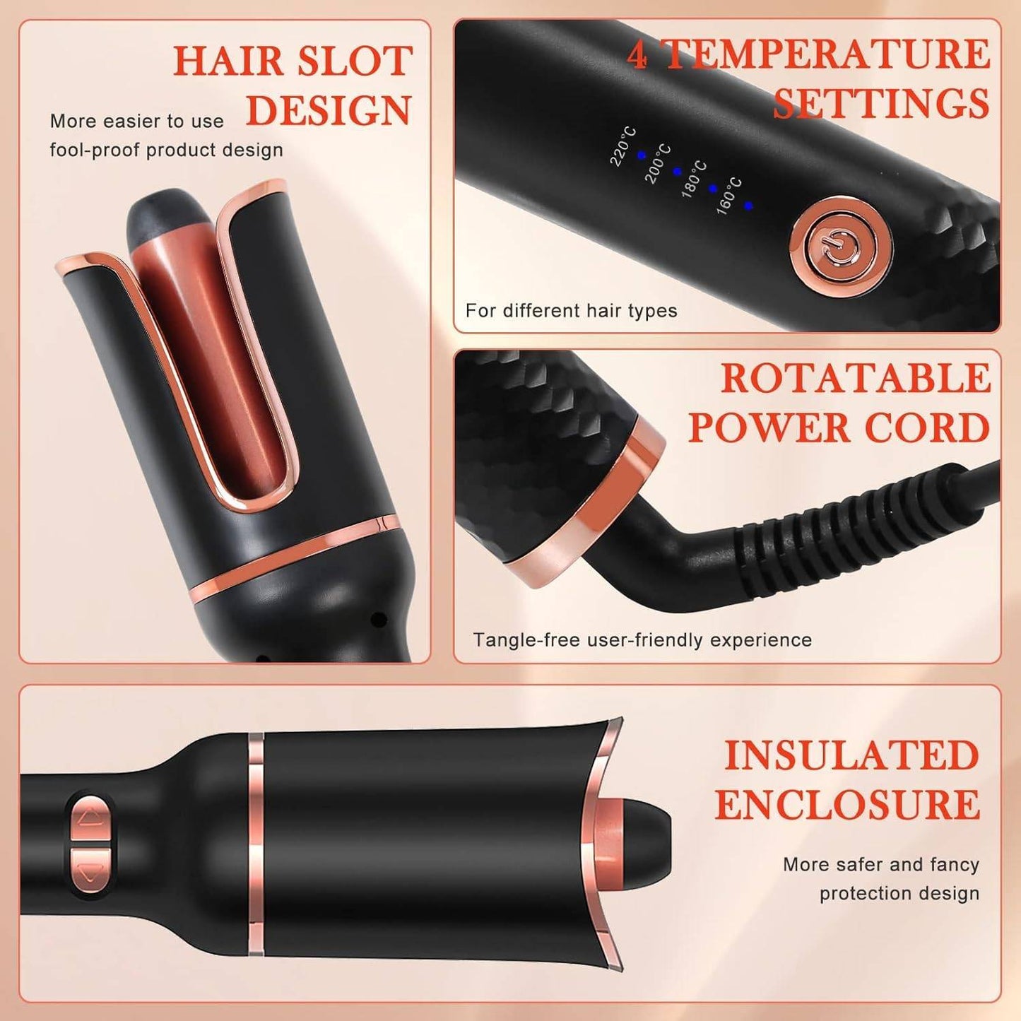 Automatic Curling Iron, Ceramic Ionic Auto-Rotating Hair Curling Wand