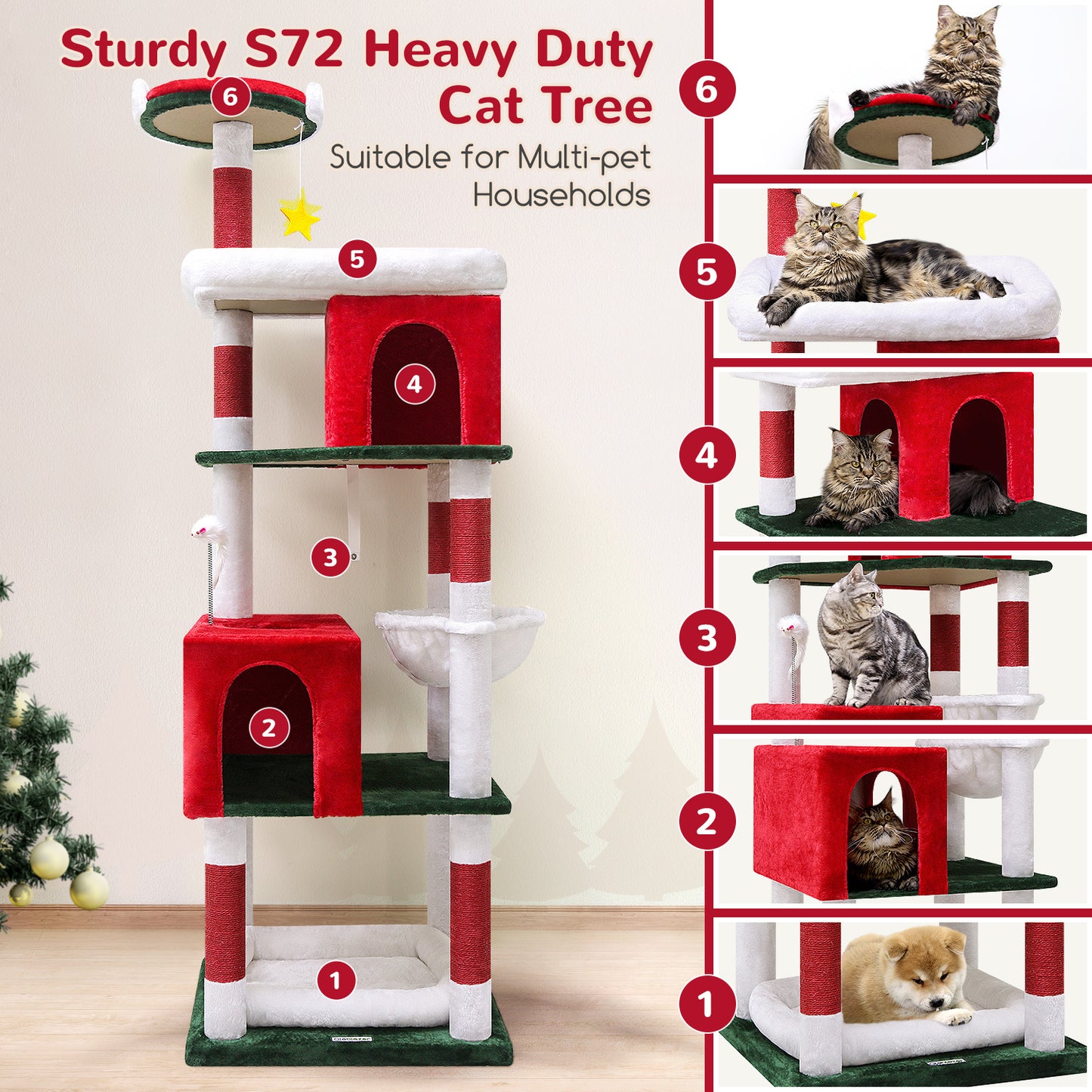 72 Inch Christmas Cat Climbing Rack