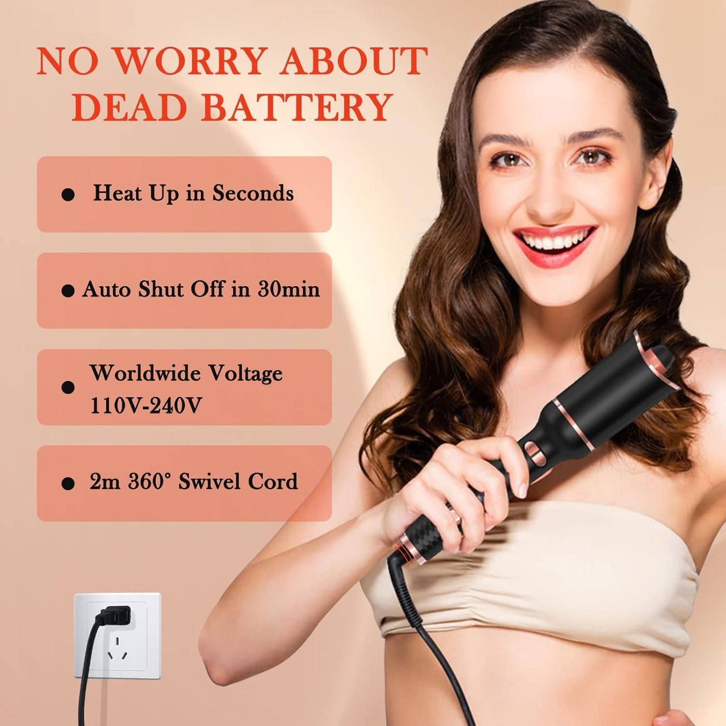 Automatic Curling Iron, Ceramic Ionic Auto-Rotating Hair Curling Wand