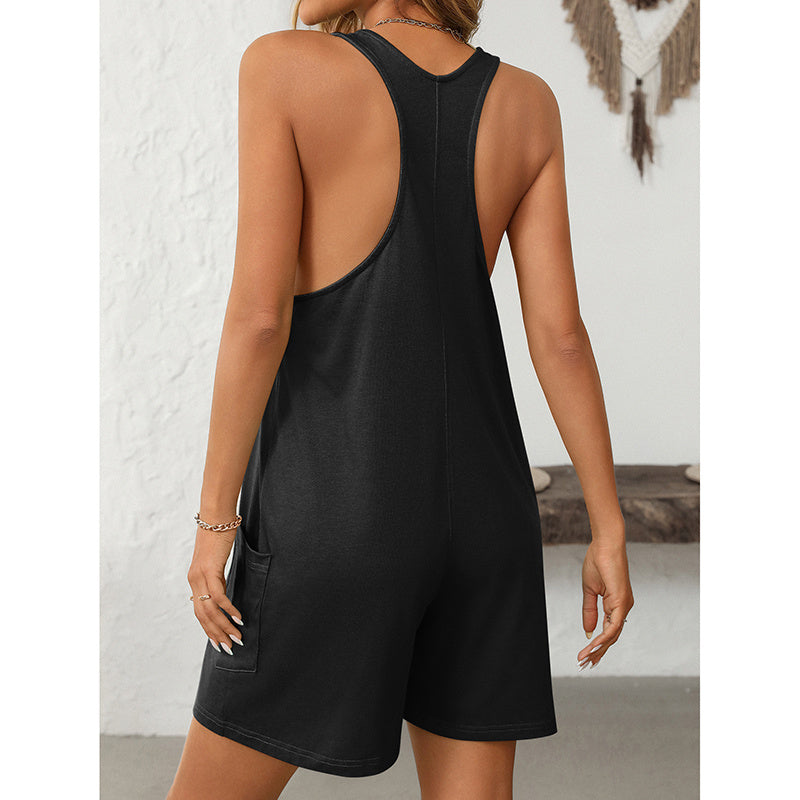 Womens Summer Casual Loose Tank Romper Sleeveless Scoop Neck Jumpsuit Shorts Romper With Pockets