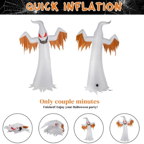 12ft 4pcs LED Lights Giant Scary Ghost Flames And Flashing Red Eyes Inflatable Halloween Decoration