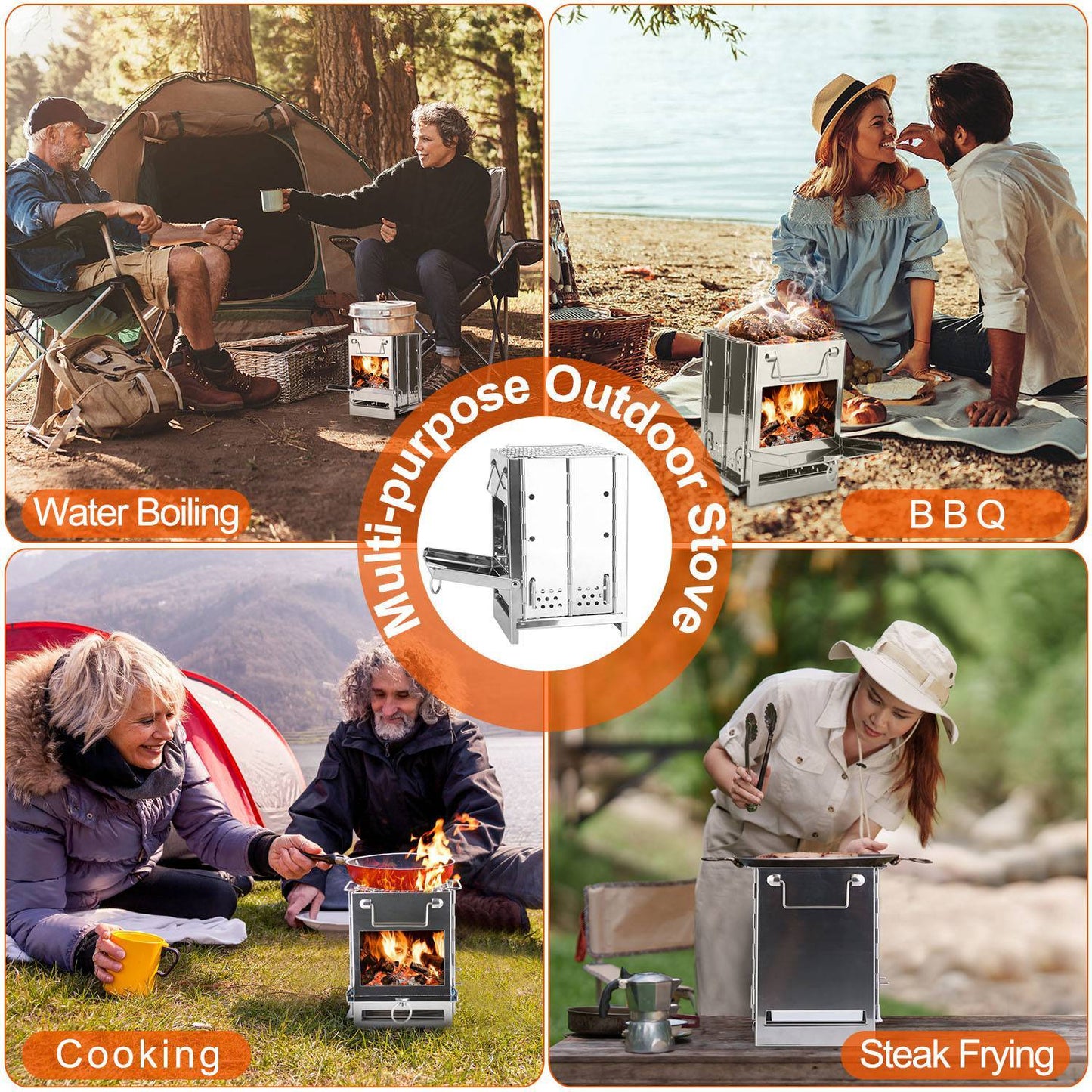 1Pc Portable Backpacking Stove For Camping Hiking Picnic BBQ Outdoor Cooker Folding Travel Charcoal Stove With Handle Carry Bag 2 Bolts