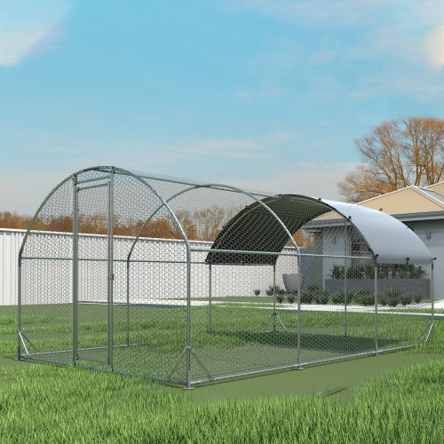 Large Metal Chicken Coop Upgrade Three Support Steel Wire Impregnated Plastic Net Cage, Oxford Cloth Silver Plated Waterproof UV Protection, Duck Rabbit Sheep Bird Outdoor House 9.2W X 18.7L X 6.5H