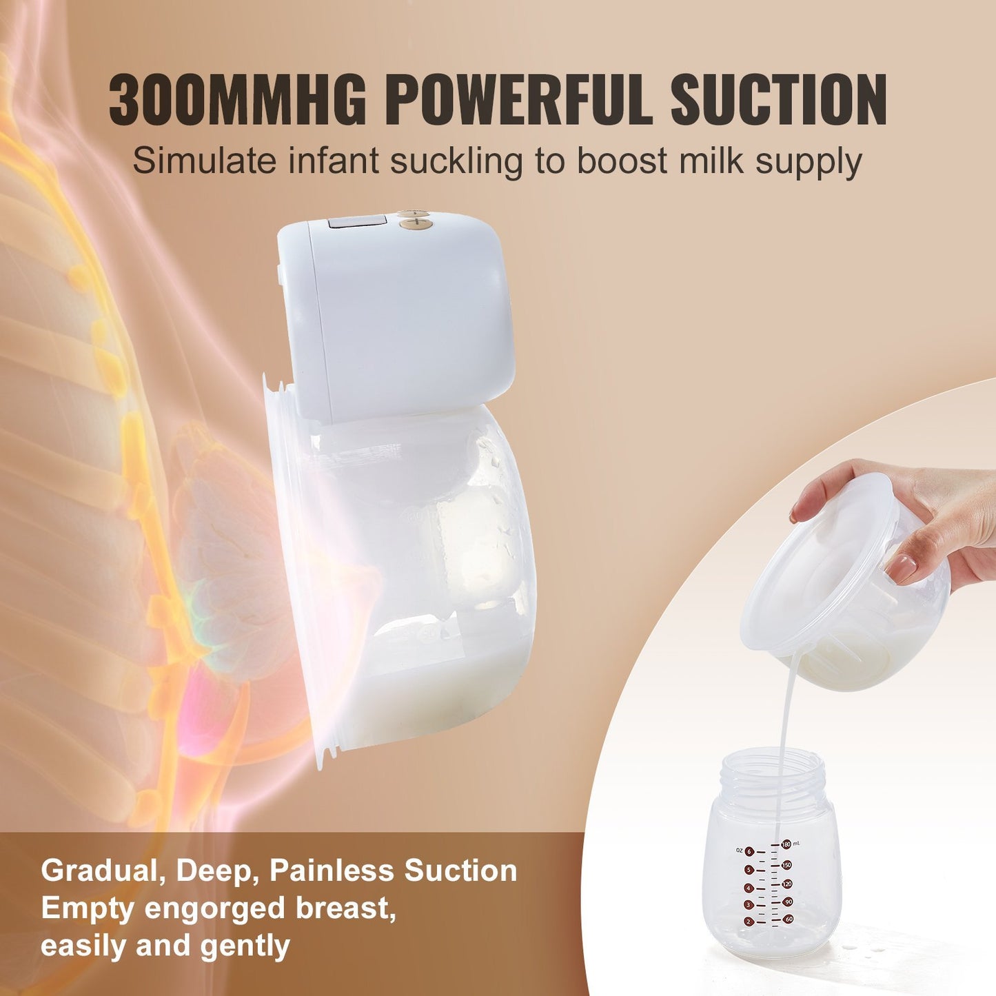 VEVOR BreastPump, Wearable Electric Breast Pumps Hands Free, 4 Mode 12 Levels, 300mmHg Strong Suction, Ultra-Quiet Rechargeable Portable BreastfeedingPump With LED Display, 24mm Insert 28mm Flange