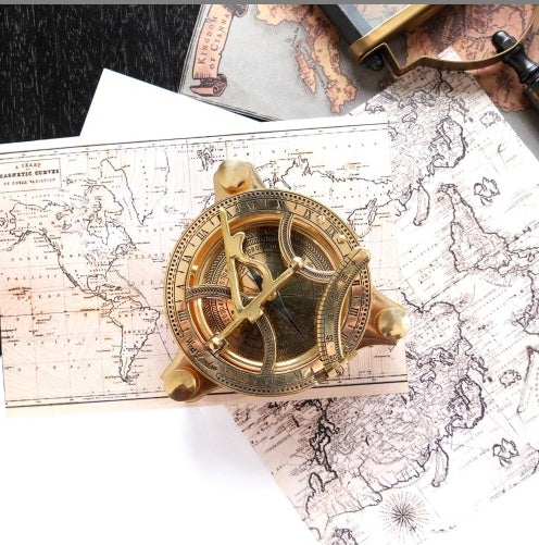 Vintage Collectible Brass Sundial Campass-Golden