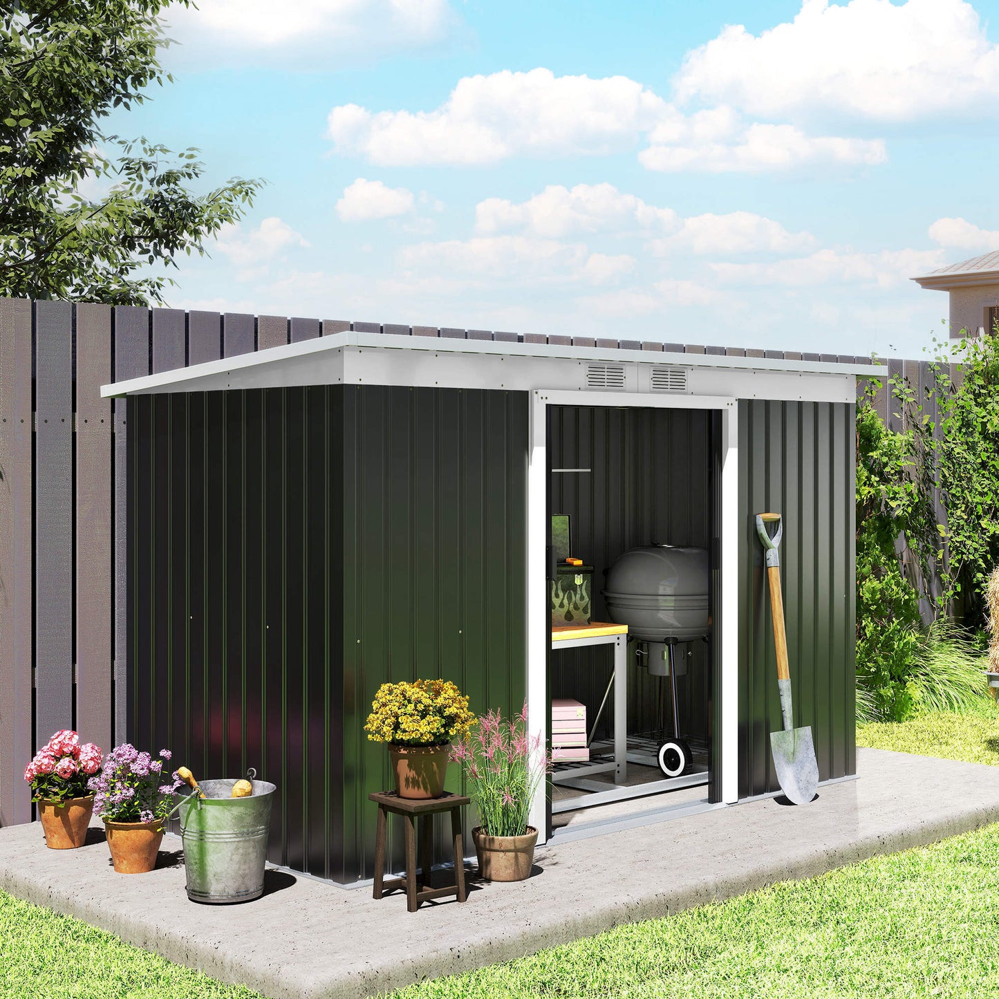 9 X 4.5 X 5.5 Outdoor Rust-Resistant Metal Garden, Vented Storage Shed With Spacious Layout & Durable Construction For Garden, Gray