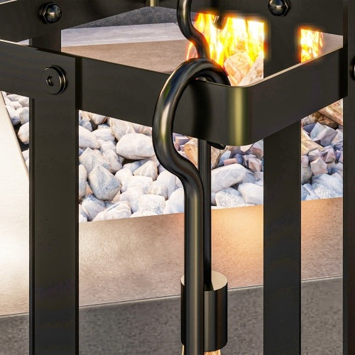 Outsunny Fireplace Tools Set Indoor Outdoor 5 Piece Heavy Duty Metal Fireplace Accessories Set With Brush Broom, Poker, Shovel, Tongs And Stand For Chimney, Black On-Site