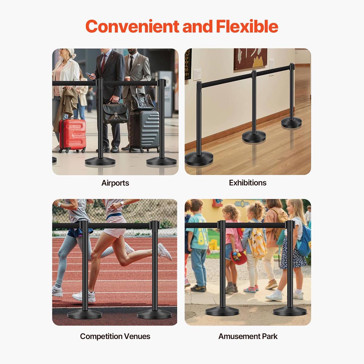 6pcs Crowd Control Stanchions with 6.5ft Retractable Belt