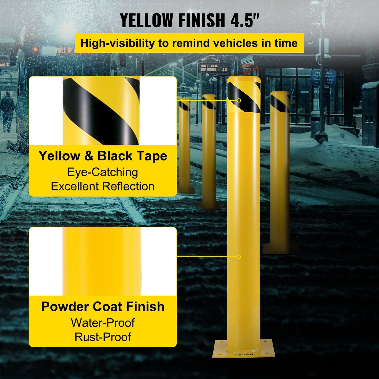 VEVOR Safety Bollard Safety Barrier Bollard Height Yellow Powder Coat Pipe Steel Safety Barrier With 4 Free Anchor Bolts For Traffic-Sensitive Area
