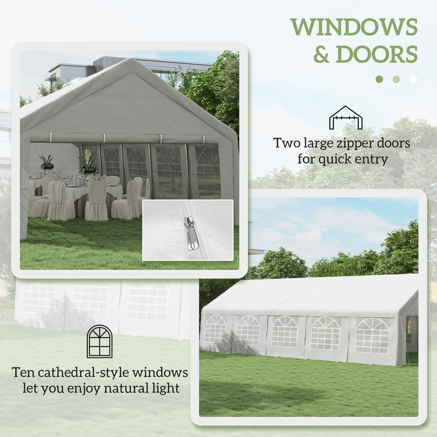 32x16 Outdoor Canopy Tent, Heavy Duty Carport With Cathedral Window, Removable Sidewalls, White, For Party, Wedding Tent
