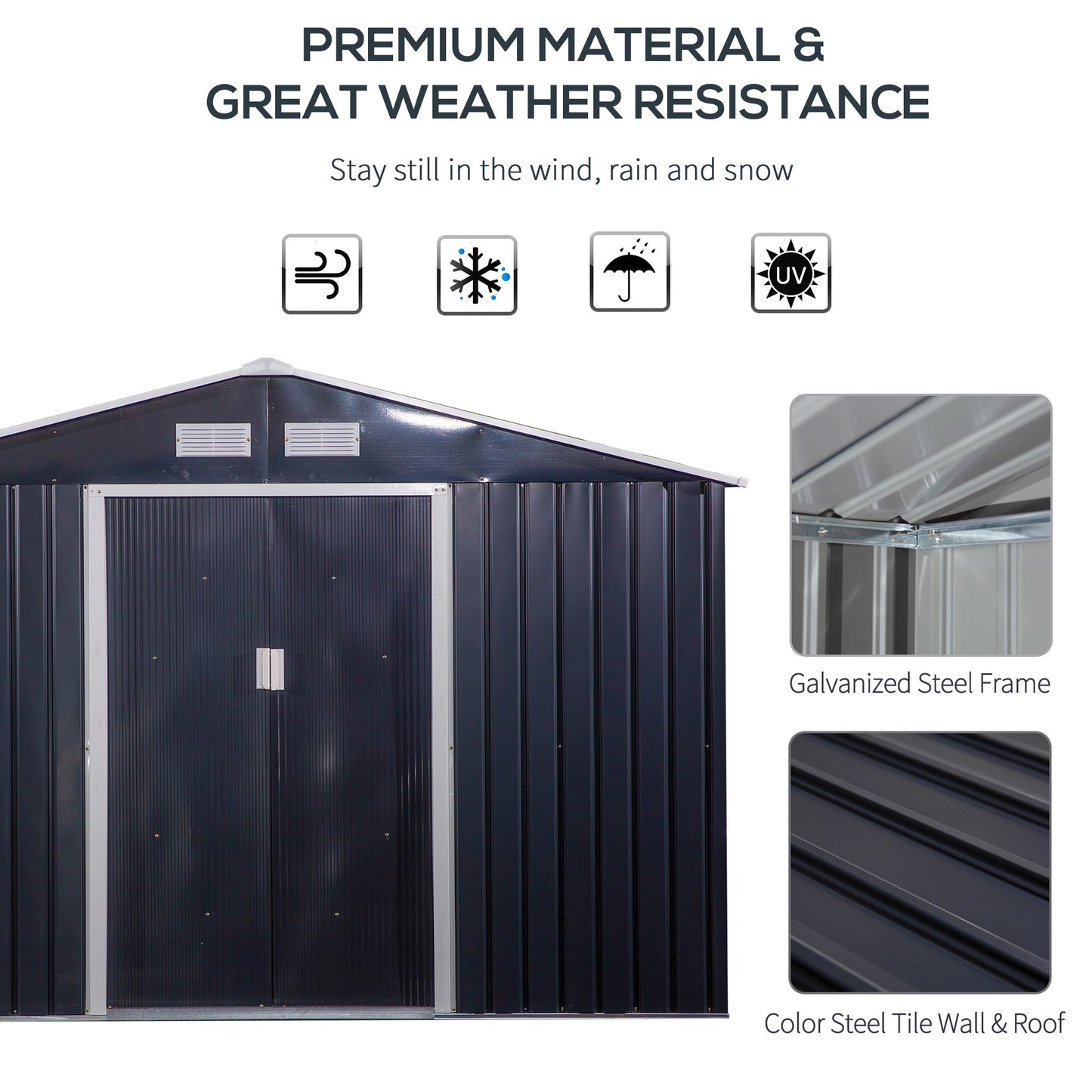 11' X 9' Metal Storage Shed, Garden Tool House With Double Sliding Doors, 4 Air Vents For Backyard, Patio & Lawn, Dark Gray