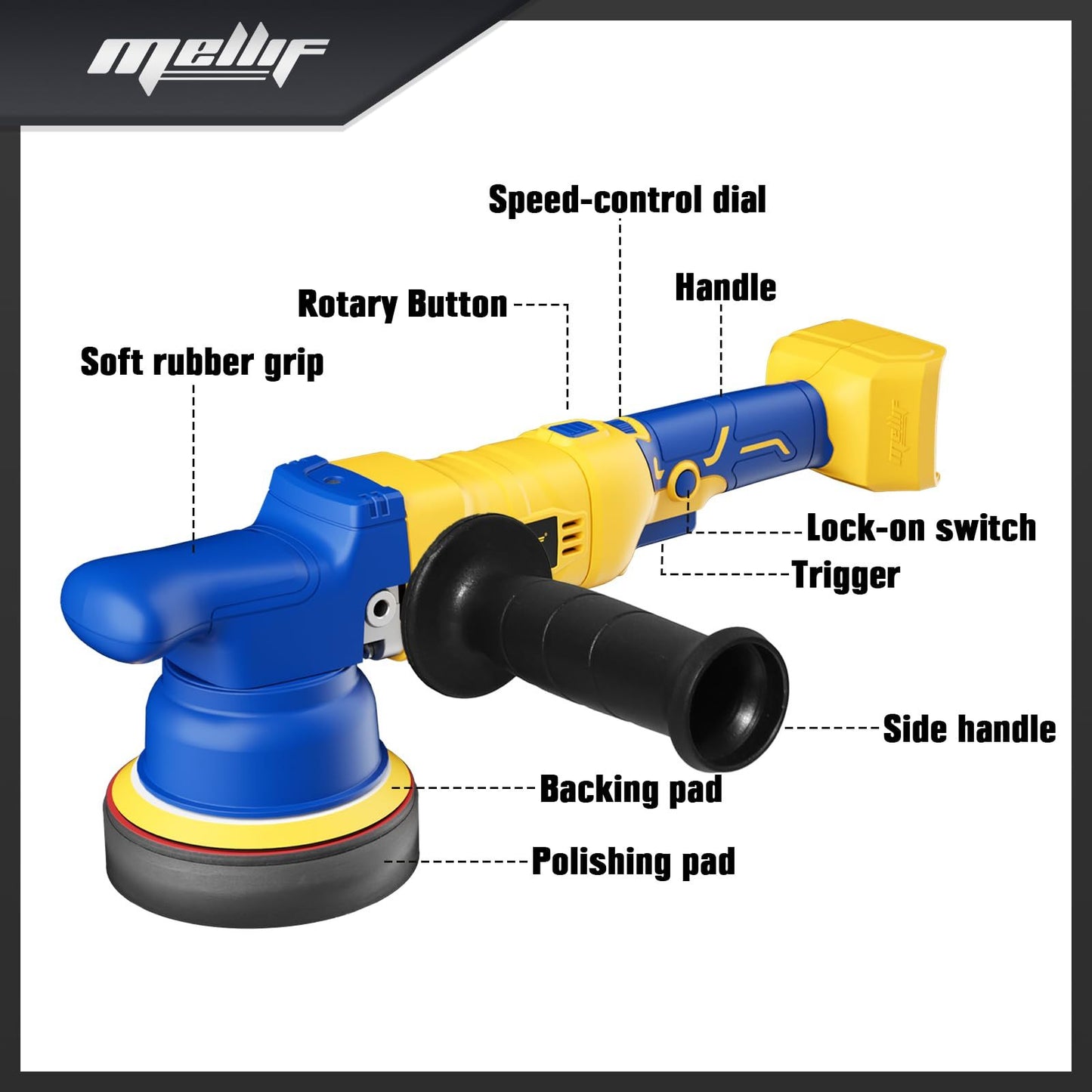 MaxMore 5 Inch Car Buffer Polisher Compatible With DE Walt 20V MAX Battery, 6-Speed Variable Speed Cordless Track Random Waxer, Dual Acting, 5,000RPM Brushless, Detachable Handle For Polishing Details