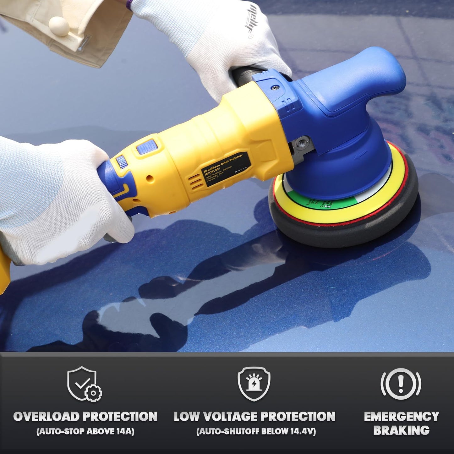 MaxMore 5 Inch Car Buffer Polisher Compatible With DE Walt 20V MAX Battery, 6-Speed Variable Speed Cordless Track Random Waxer, Dual Acting, 5,000RPM Brushless, Detachable Handle For Polishing Details
