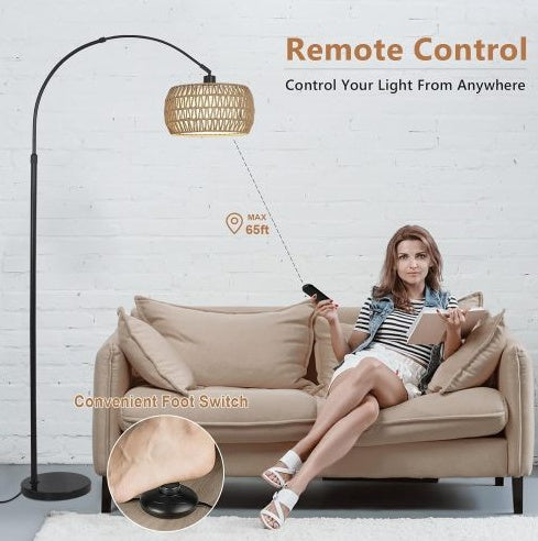 Simian Rattan Standing Lamp, 3 Color Temperature Adjustable Unavailable Platforms- Welfel