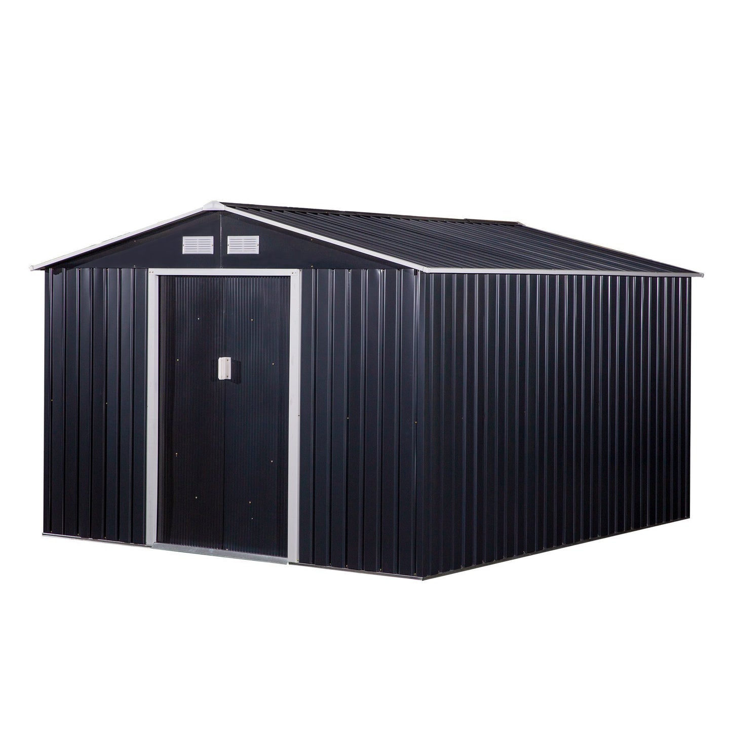 11' X 9' Metal Storage Shed, Garden Tool House With Double Sliding Doors, 4 Air Vents For Backyard, Patio & Lawn, Dark Gray