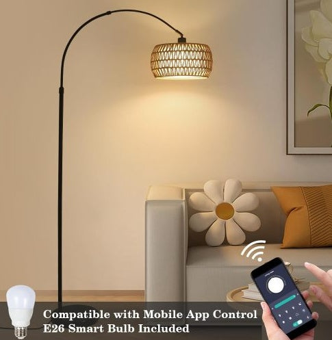 Simian Rattan Standing Lamp, 3 Color Temperature Adjustable Unavailable Platforms- Welfel